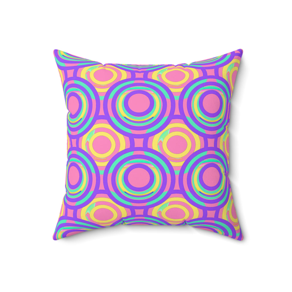 Interlocking Ring Ripples Faux Suede Cushion – Candy Pastel on Grape