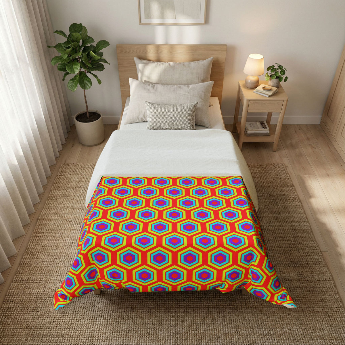 Concentric Hexagon Ripple Cotton Duvet Cover – Op-Art Hexagons Pattern