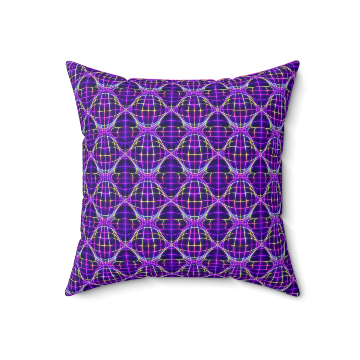 Neon Warp Grid Faux Suede Cushion – Op-Art Holographic-Look Pattern