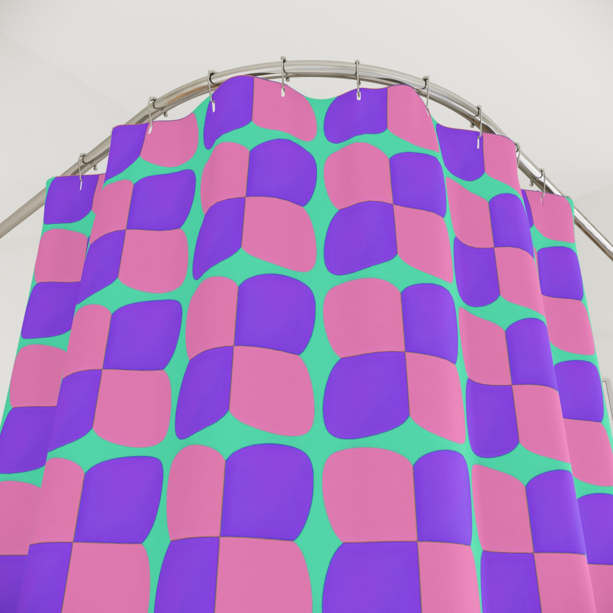 Bold Bulge Checker Shower Curtain – Candy Pastel on Grape