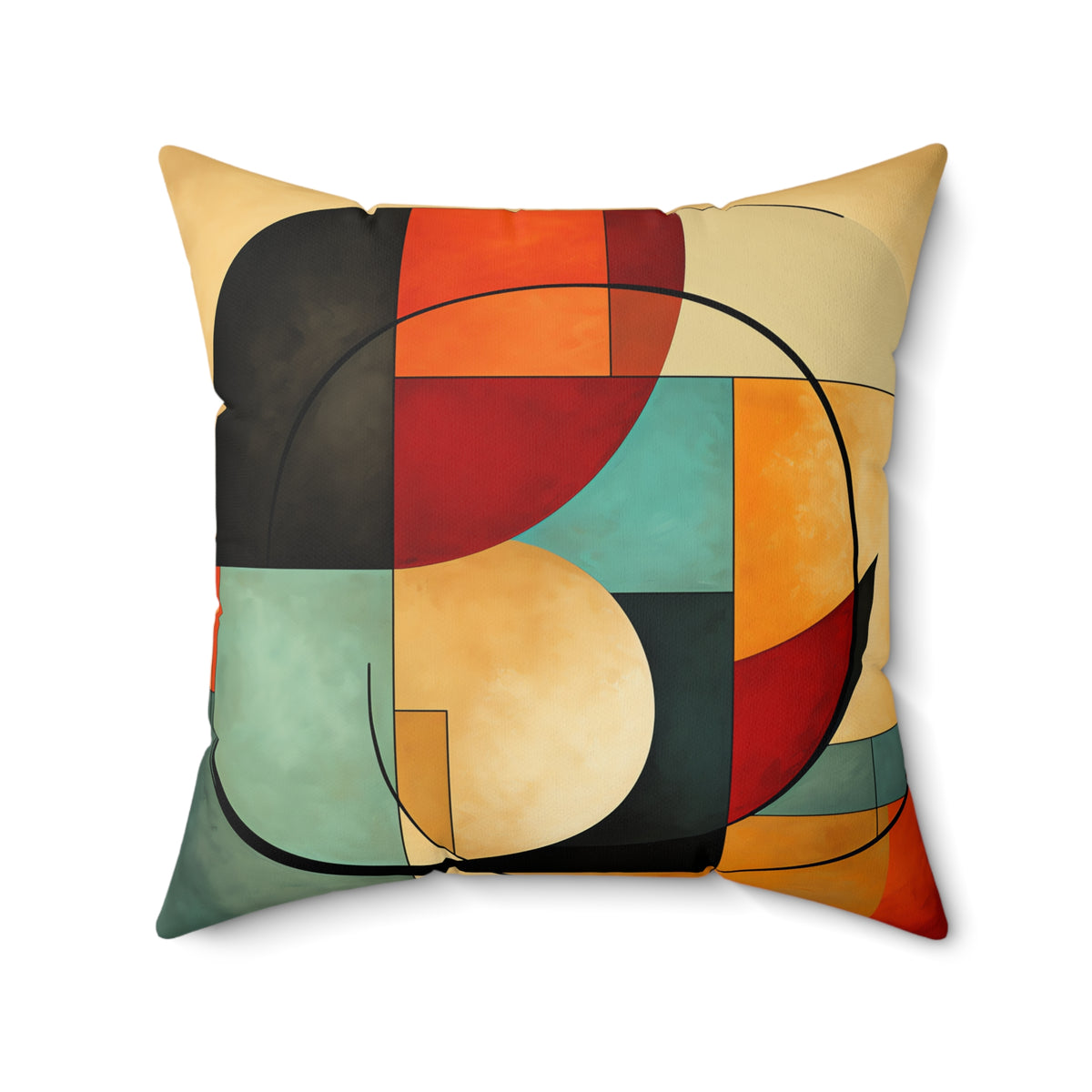Bauhaus Arc Composition Faux Suede Cushion – Mid-Century Geometric Art