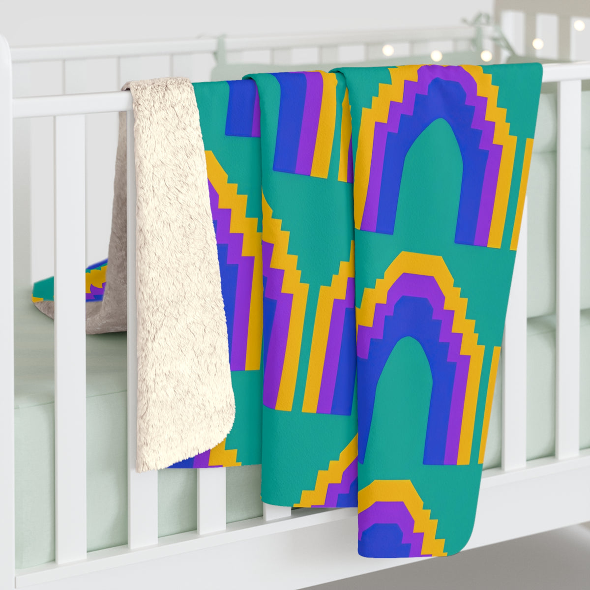 Grand Stepped Arches Sherpa Fleece Blanket – Peacock Jewel