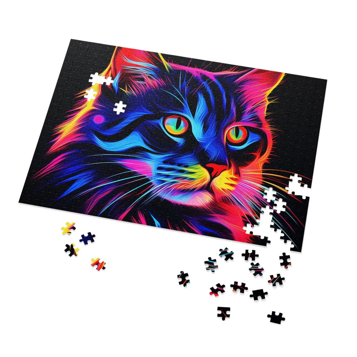 Neon Cat Jigsaw Puzzle with Tin – Neon Pop Art