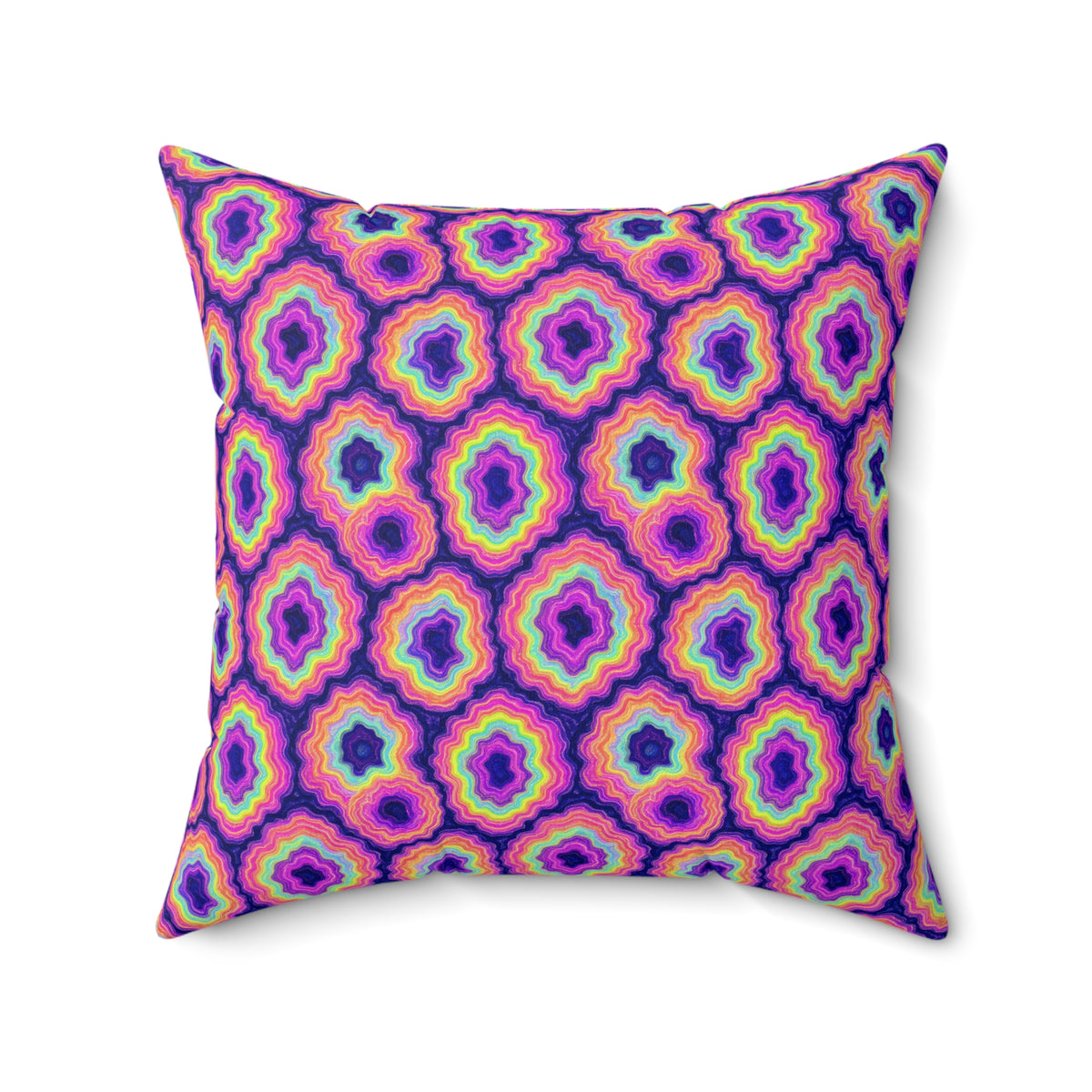 Agate Geode Halo Faux Suede Cushion – Holographic-Look Fluid Art Pattern
