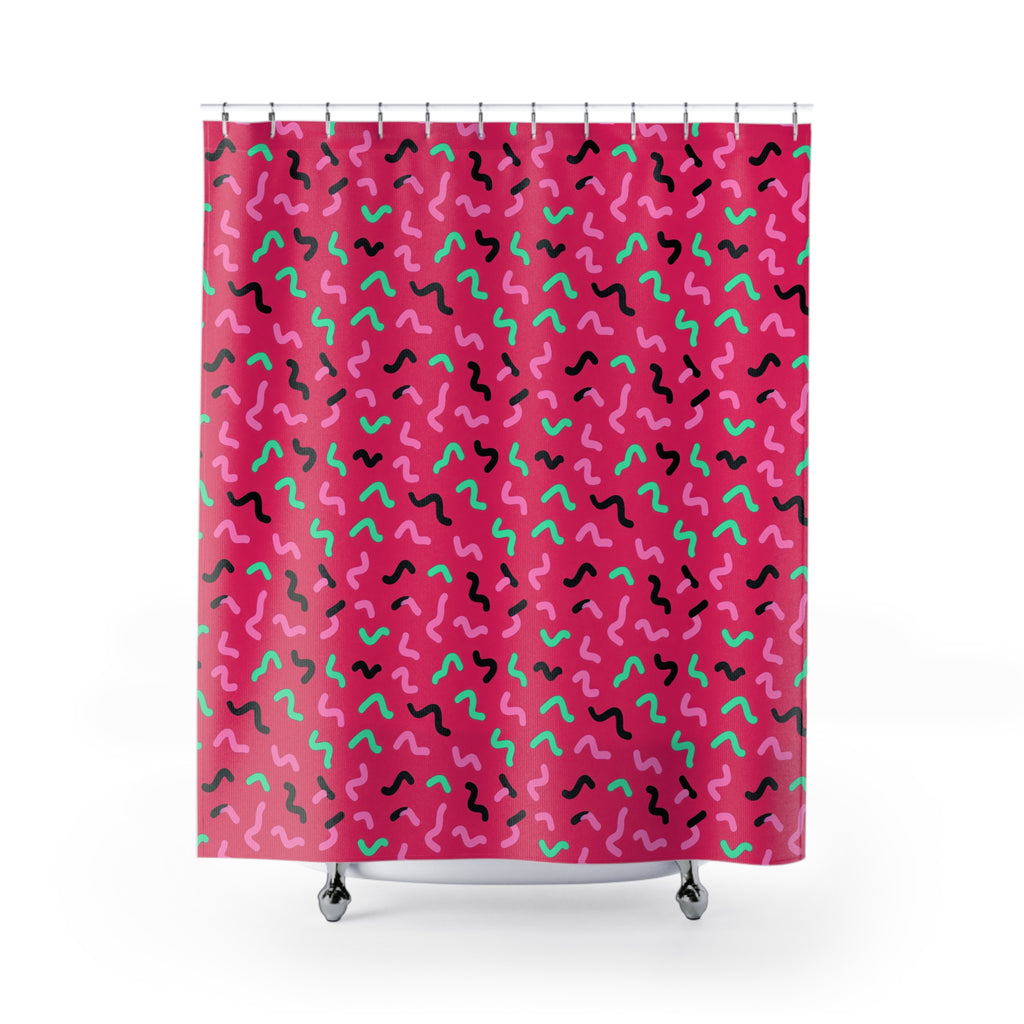 Squiggle Strokes Shower Curtain – Candy Pop on Raspberry