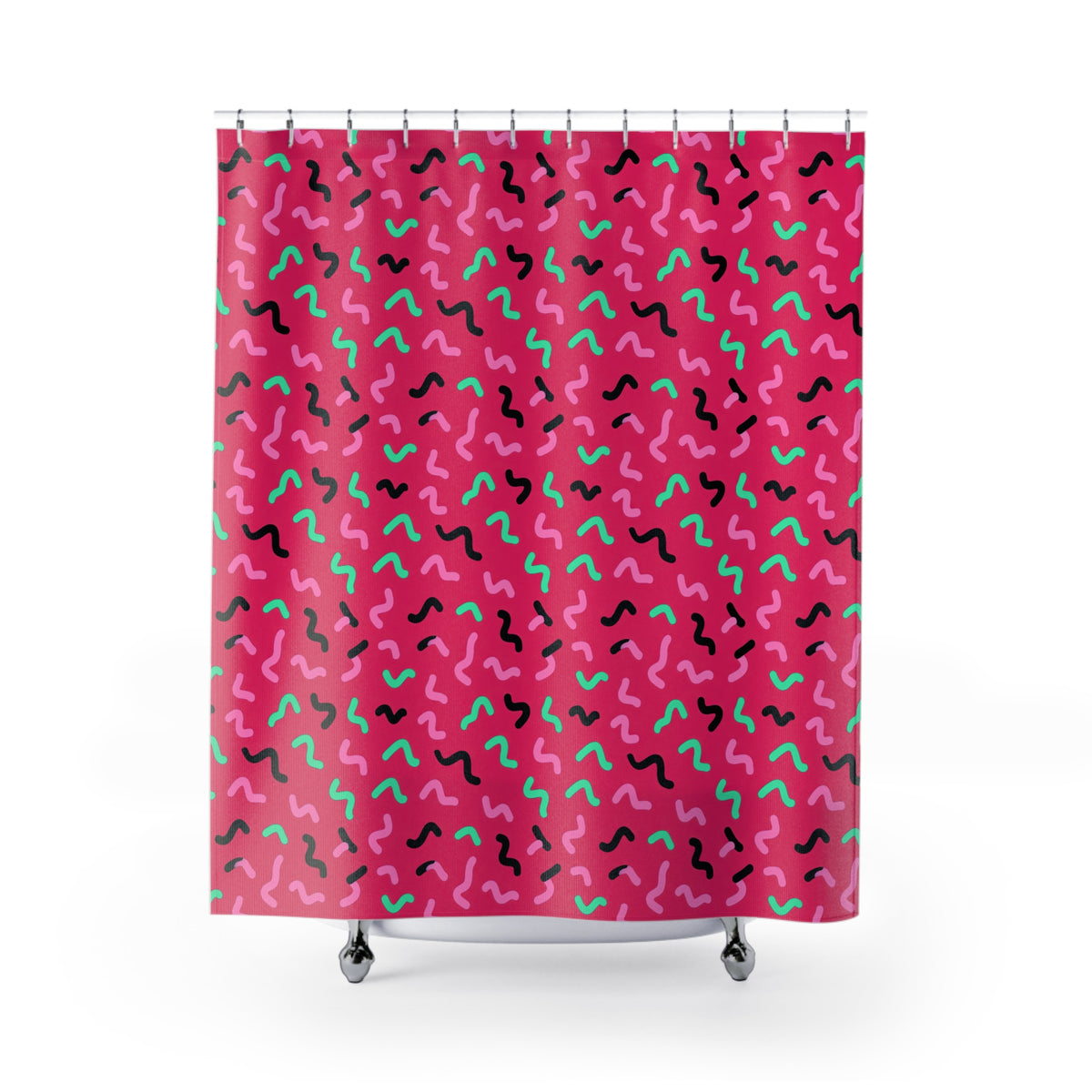 Squiggle Strokes Shower Curtain – Candy Pop on Raspberry