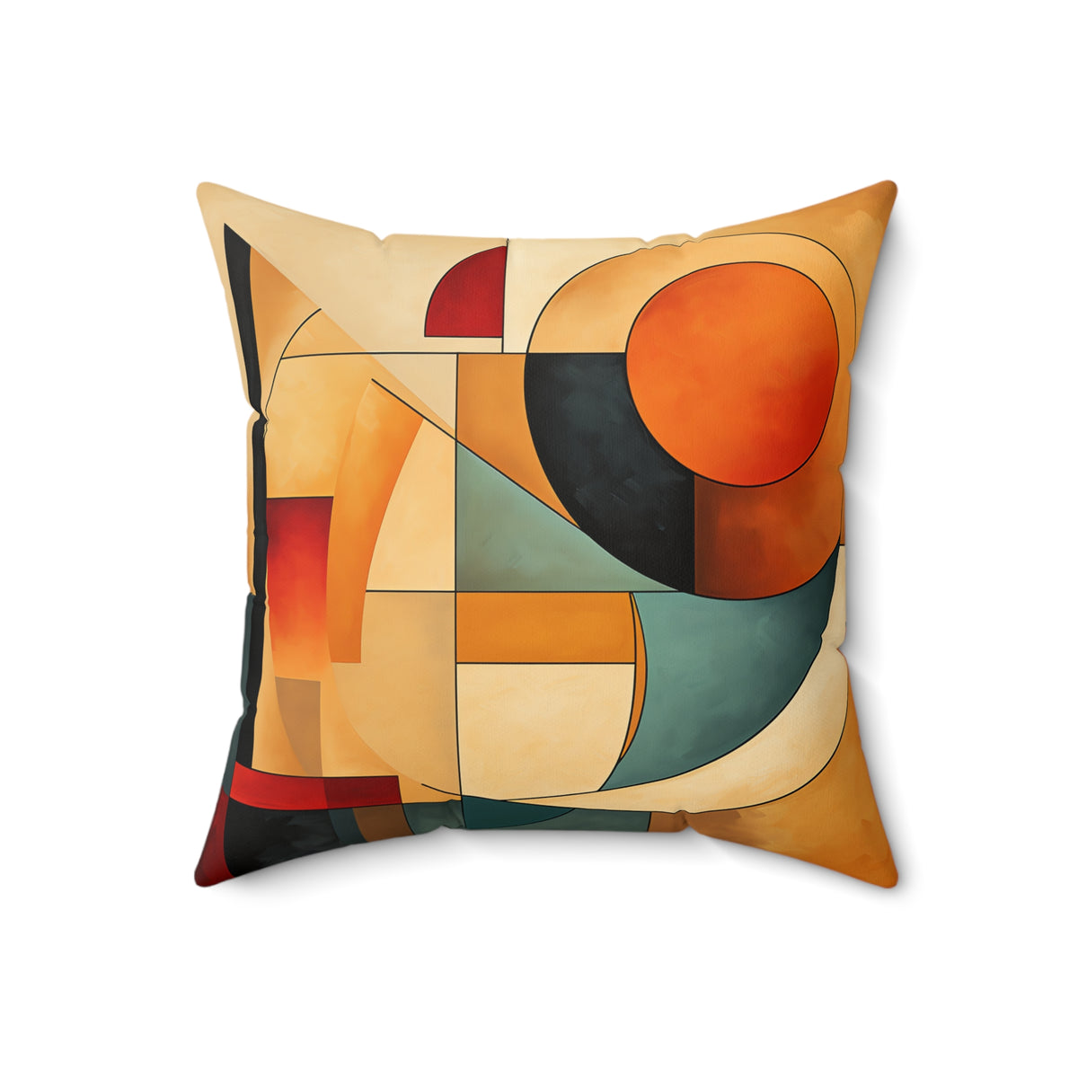 Bauhaus Moon Blocks Faux Suede Cushion – Mid-Century Geometric Art