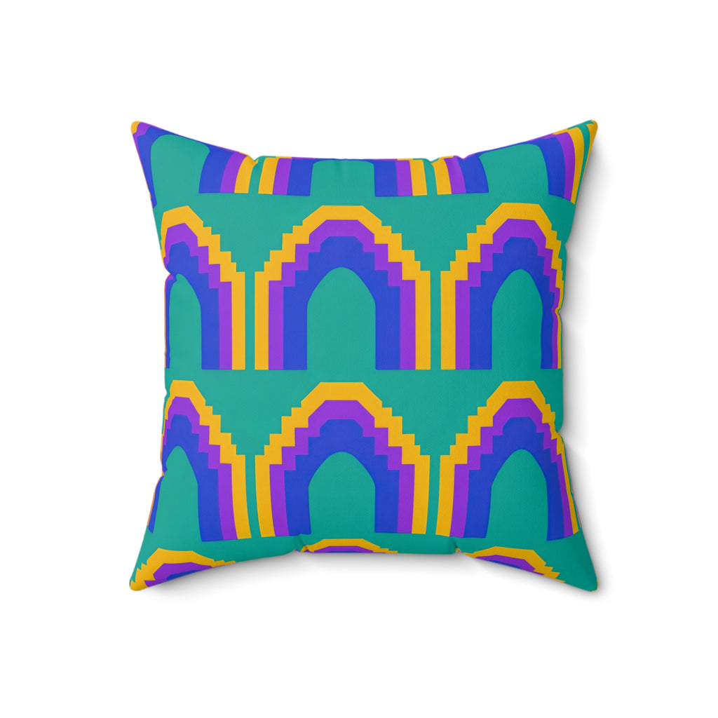 Grand Stepped Arches Faux Suede Cushion – Peacock Jewel