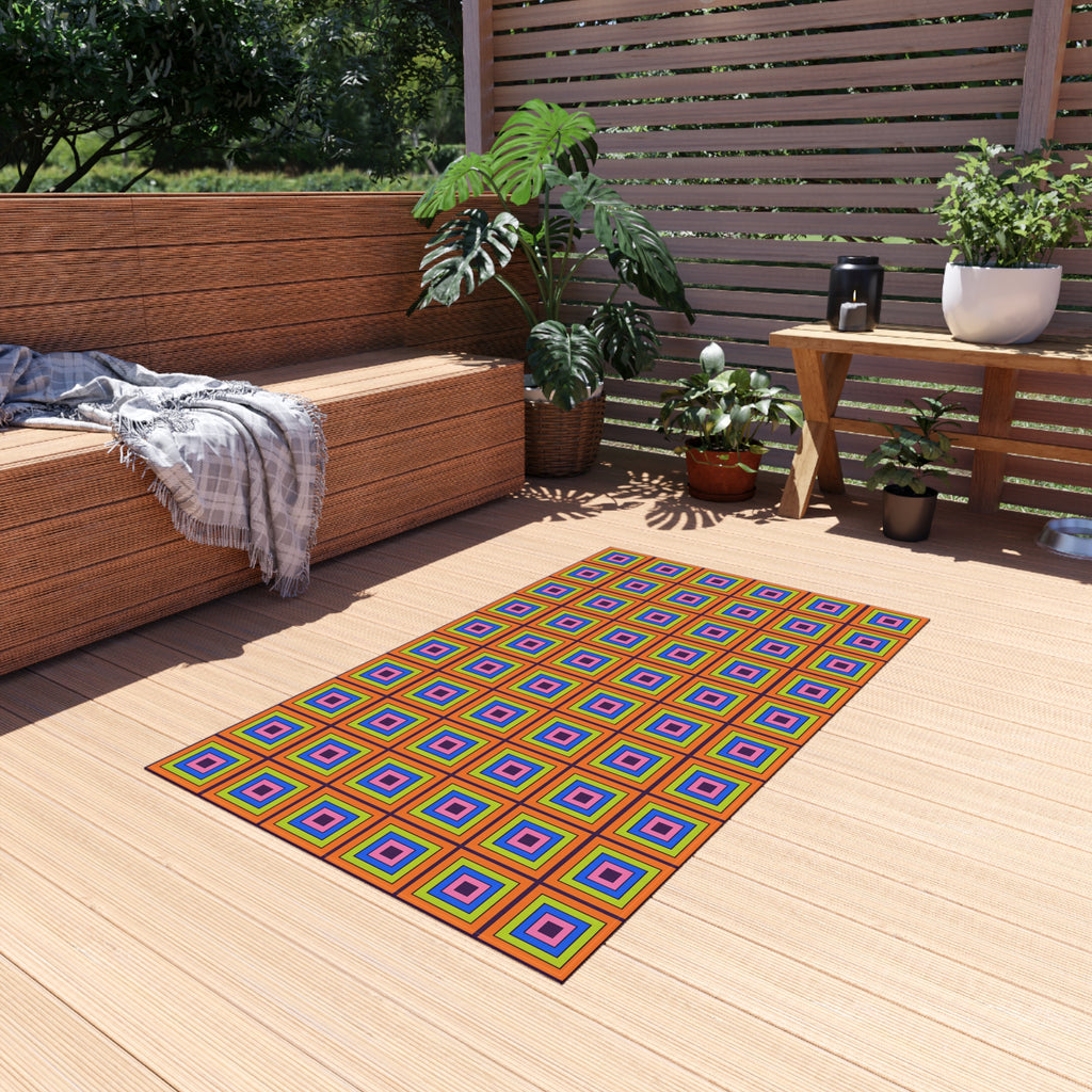 Concentric Square Pop Outdoor Rug – Op-Art Pattern