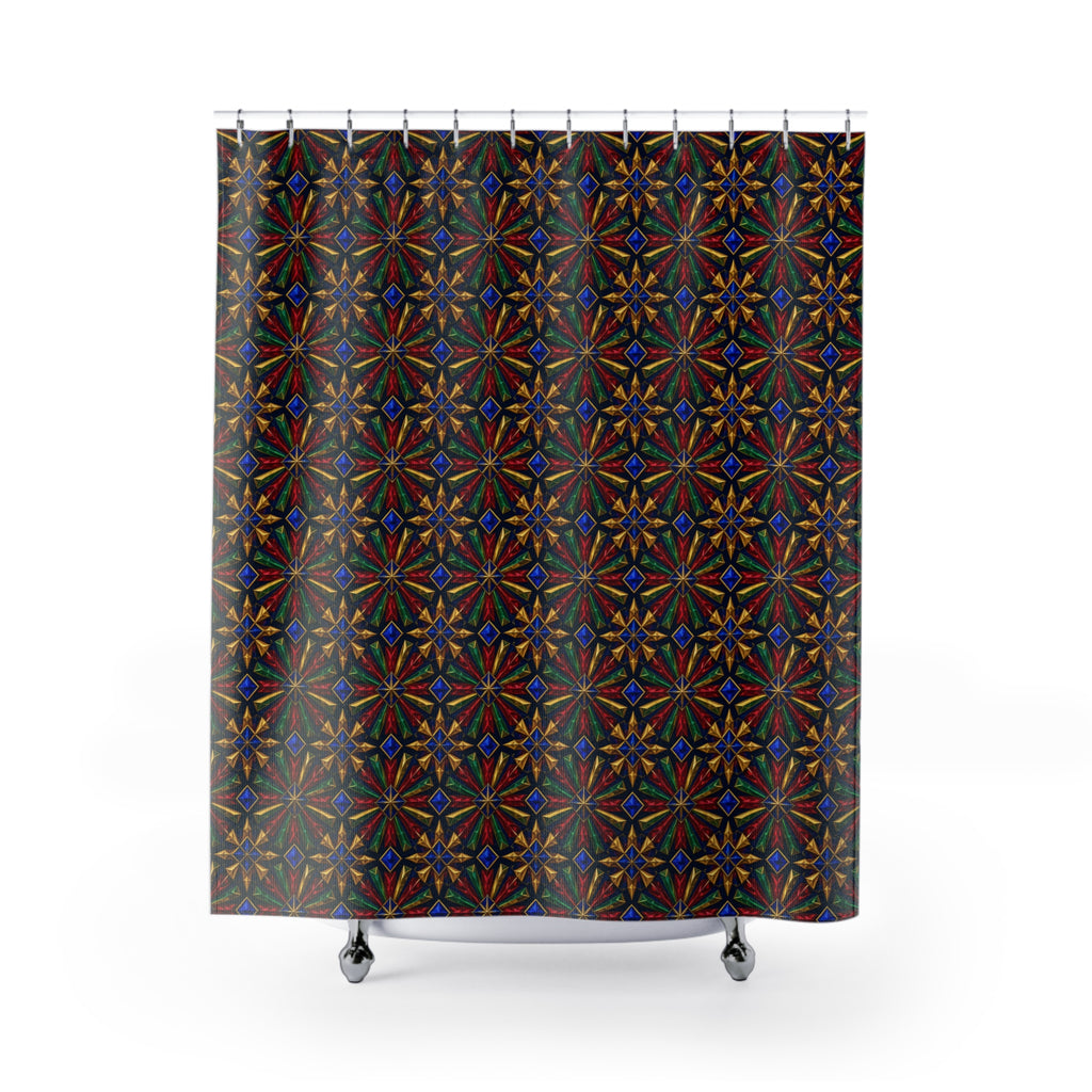 Radial Gem Burst Shower Curtain – Kaleidoscopic Pattern