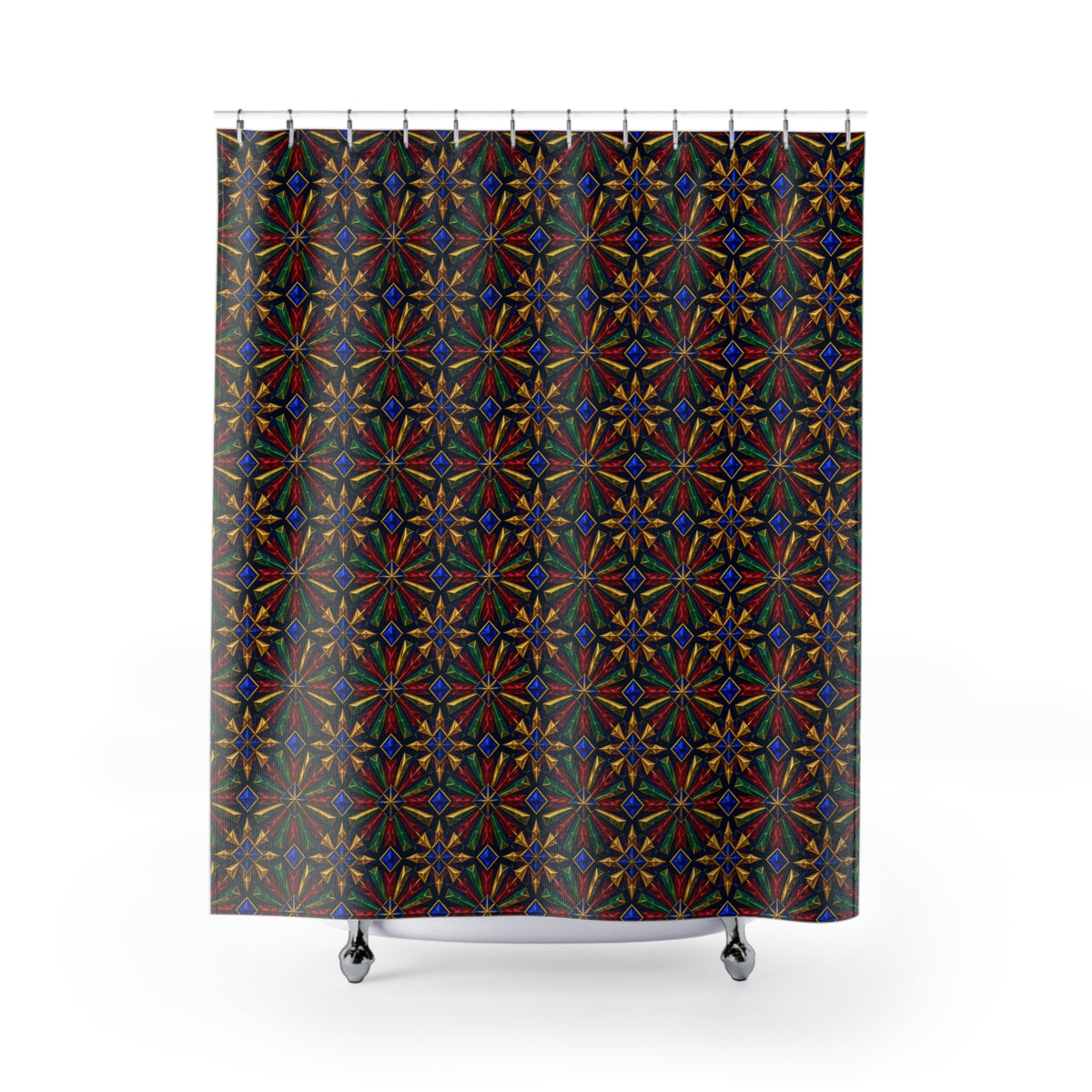 Radial Gem Burst Shower Curtain – Kaleidoscopic Pattern