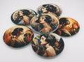 AI24008c. Art Deco Effect Round Ceramic Coasters-  - Set of 6, colourful, gift for all occasions, six unique designs.