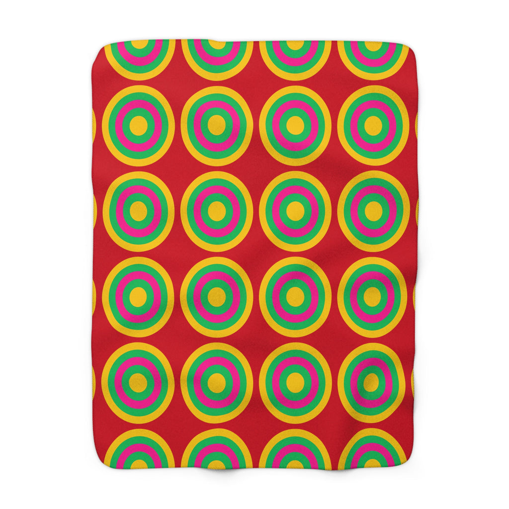 Mega Ring Grid Sherpa Fleece Blanket – Abstract Circles Pattern