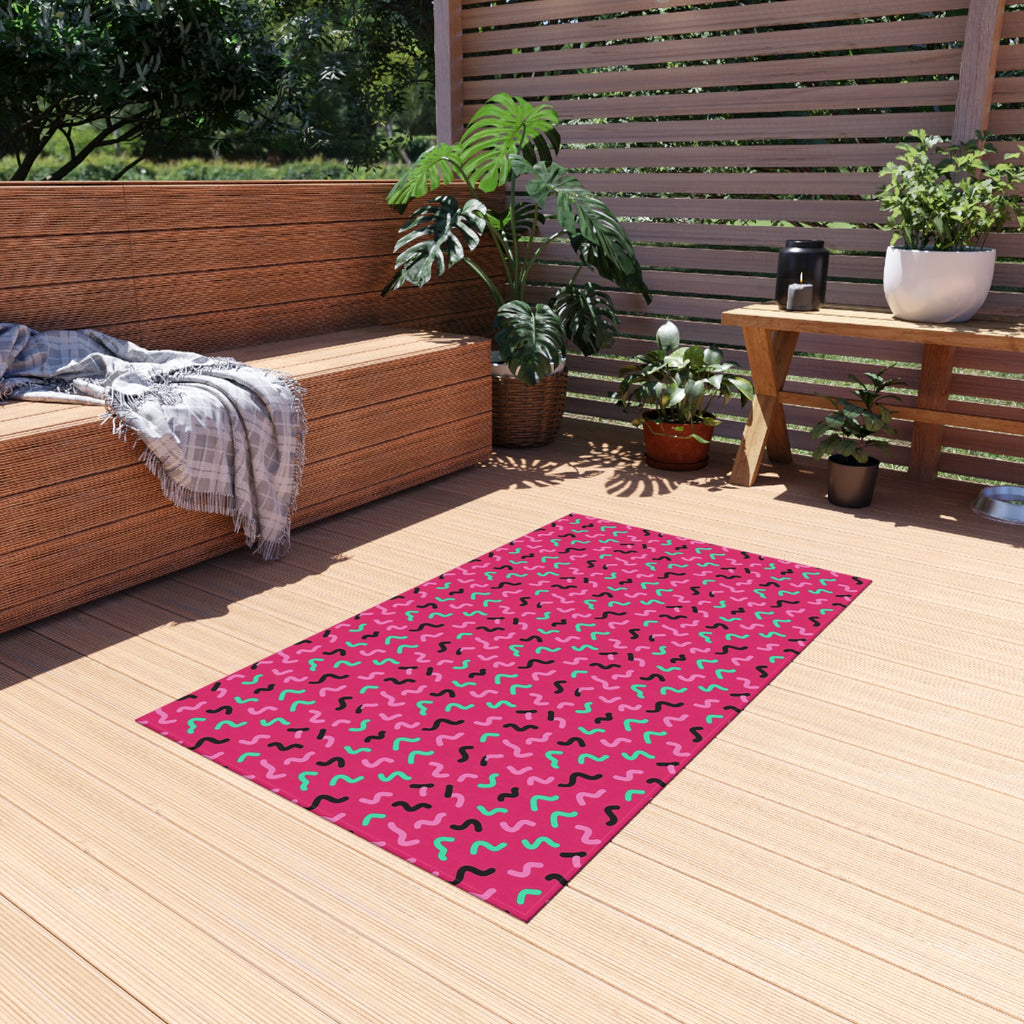 Squiggle Strokes Outdoor Rug – Candy Pop on Raspberry