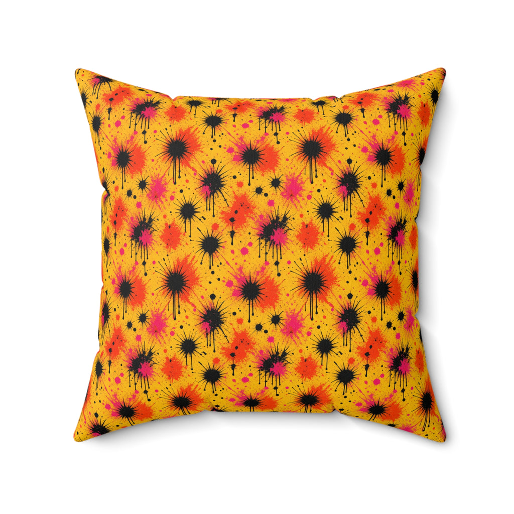 Black Ink Burst Faux Suede Cushion – Ink Splash Pattern