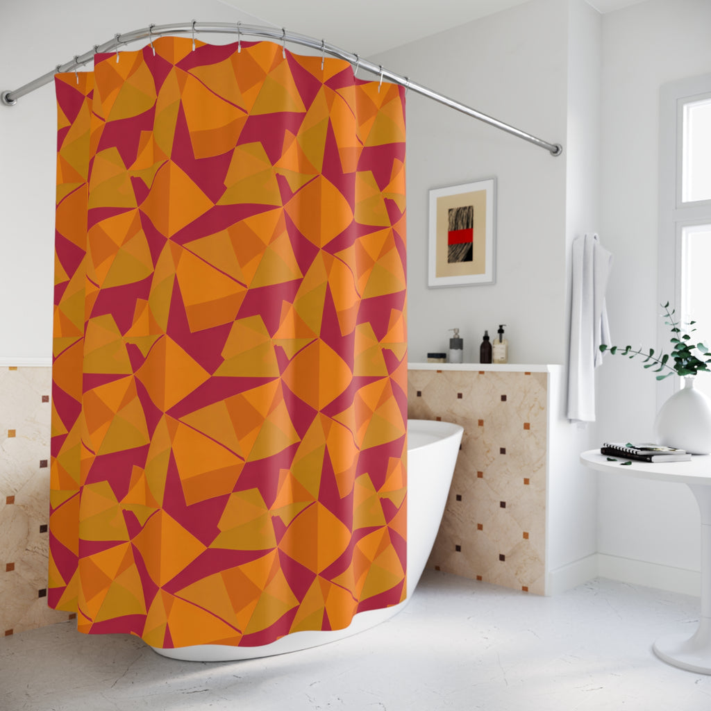 Faceted Gold Panels Shower Curtain – Cranberry Spice