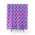 Bold Bulge Checker Shower Curtain – Candy Pastel on Grape