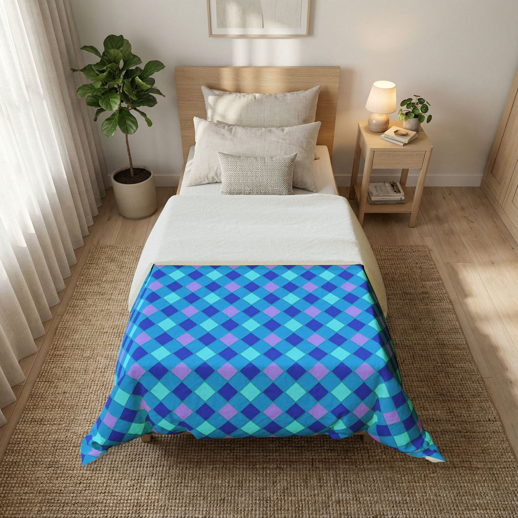 Jewel Harlequin Check Cotton Duvet Cover – Ice Jewel