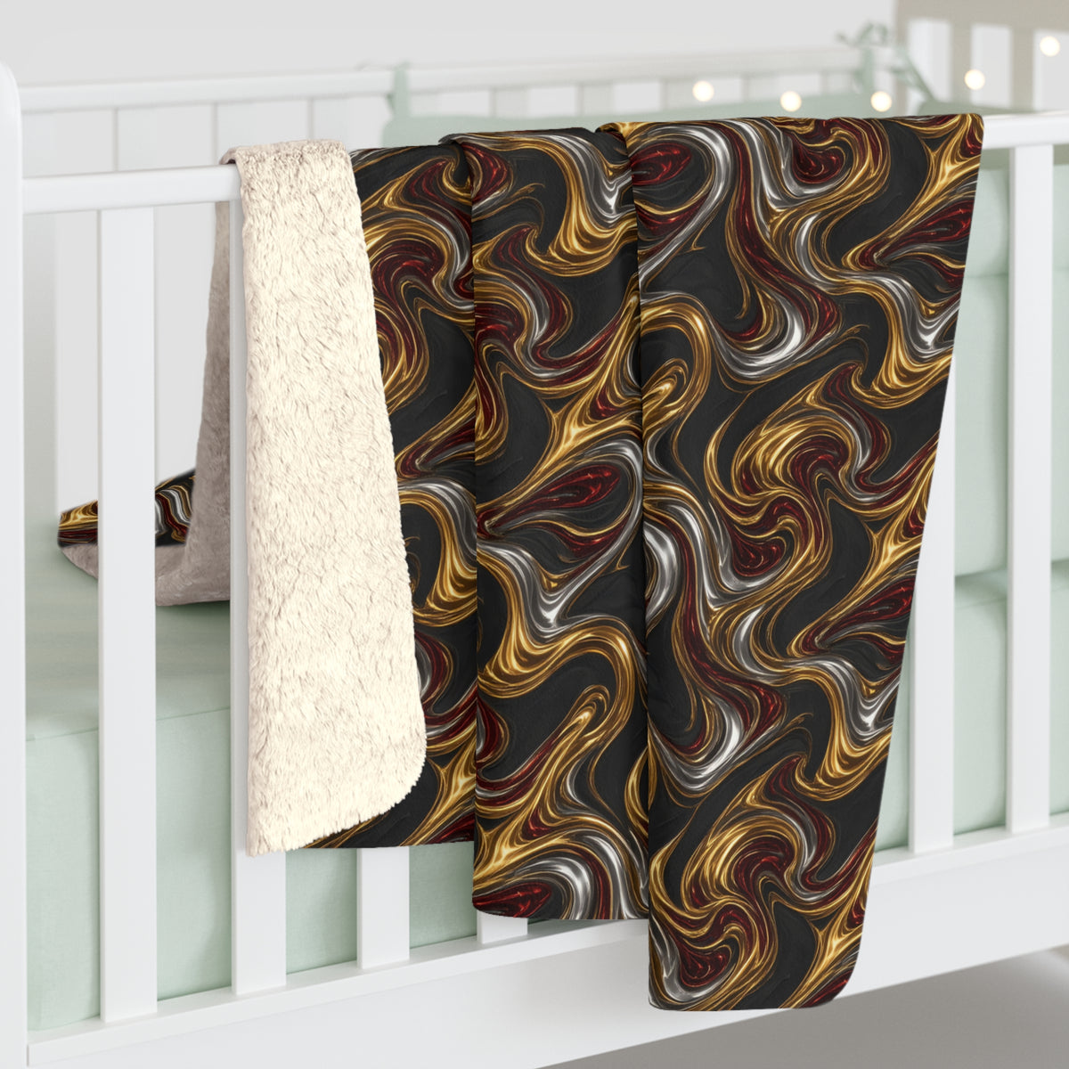 Melting Gold Ribbons Sherpa Fleece Blanket – Liquid Chrome Pattern