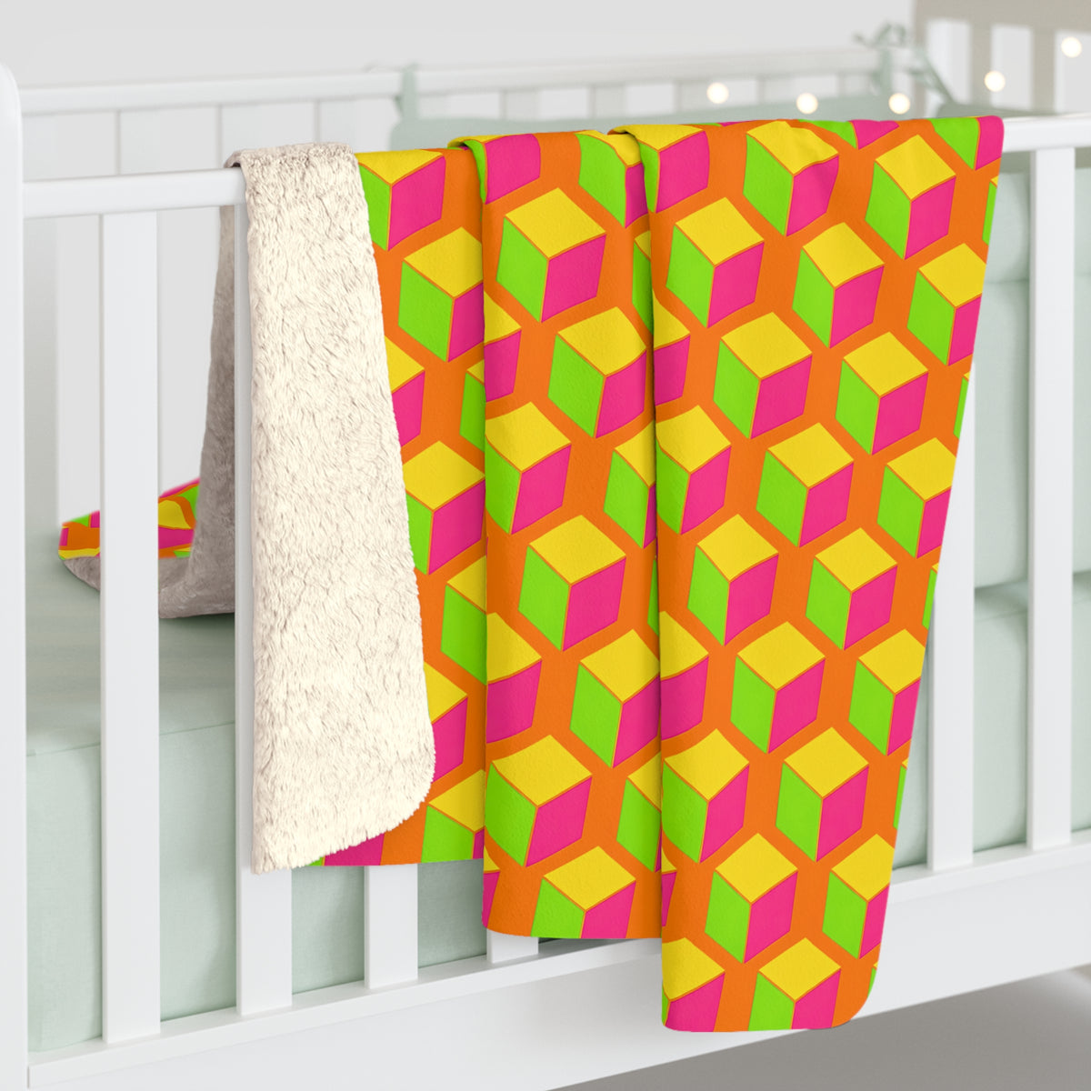 Giant Faceted Cubes II Sherpa Fleece Blanket – Hot Citrus Festive