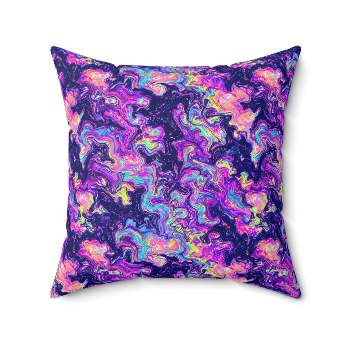 Opal Lava Marble Faux Suede Cushion – Holographic-Look Fluid Art Pattern