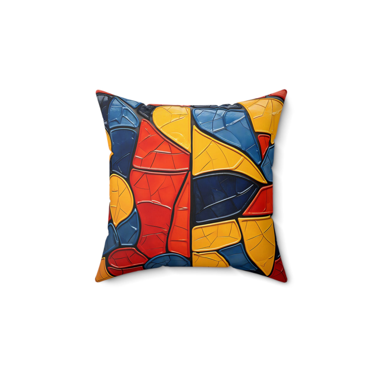 Bold Mosaic Glass Faux Suede Cushion – Stained-Glass Style Mosaic