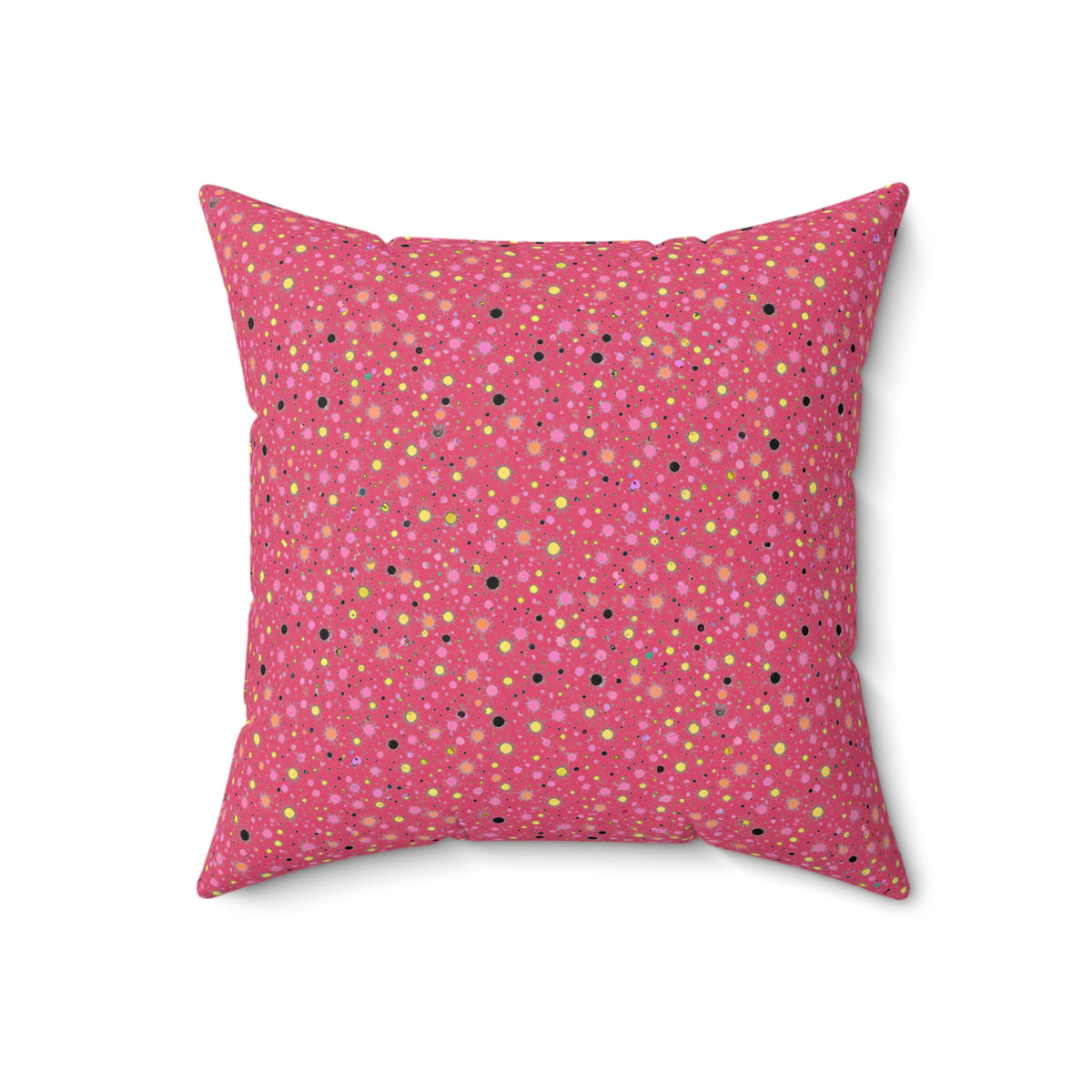 Confetti Spatter Faux Suede Cushion – Candy Pop on Raspberry