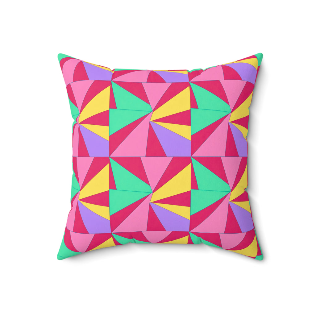 Cubist Sunburst Blocks Faux Suede Cushion – Candy Pop on Raspberry