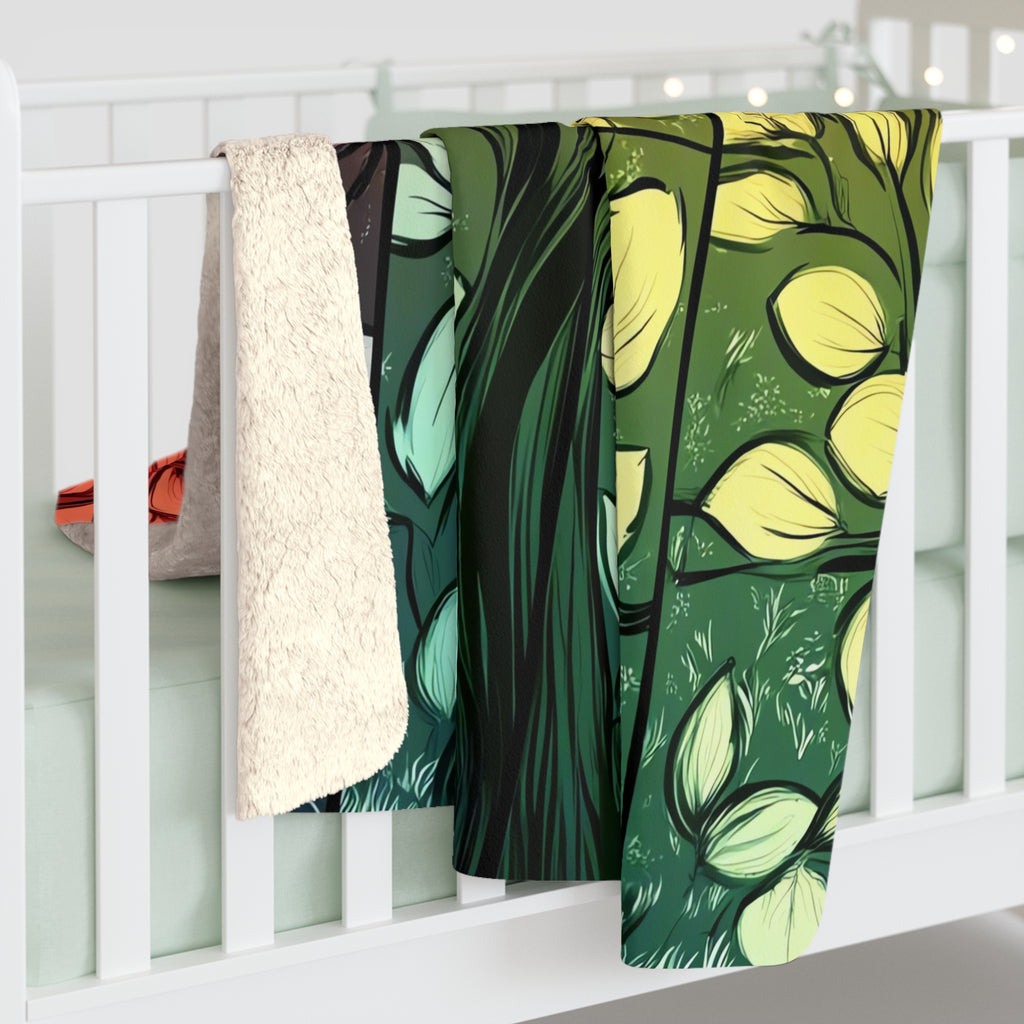 Stained Glass Autumn Tree Sherpa Fleece Blanket – Stained-Glass Style Art