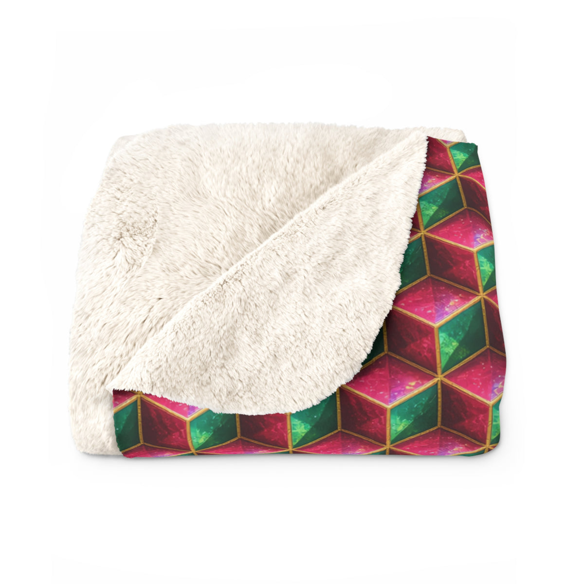 Faceted Cube Illusion Sherpa Fleece Blanket – Holographic-Look Geometric Pattern
