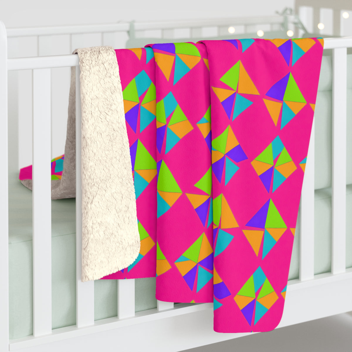 Stacked Cubist Prisms Sherpa Fleece Blanket – Tropical Punch