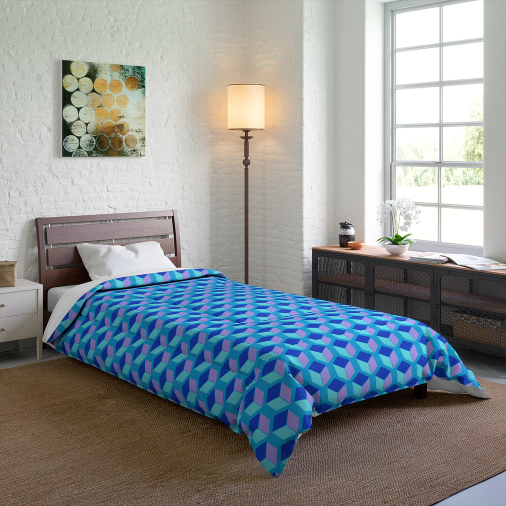 Giant Faceted Cubes II Comforter – Ice Jewel