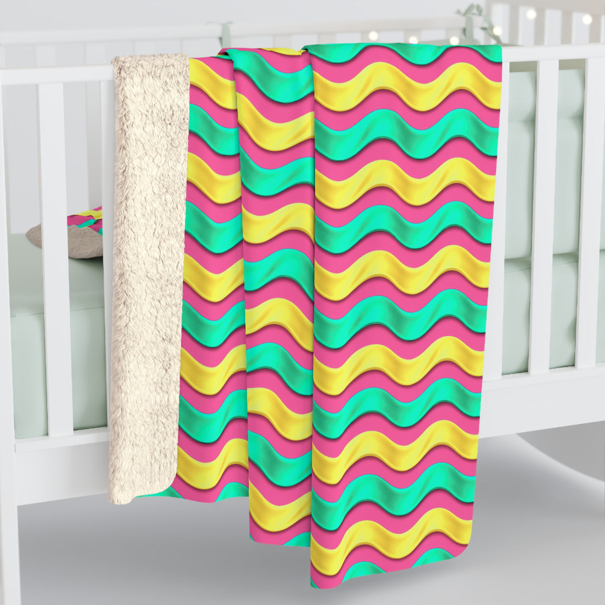 Satin Wave Bands Sherpa Fleece Blanket – Candy Christmas