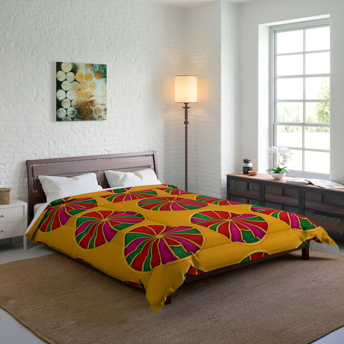 Grand Kaleido Jewel Wheels Comforter – Kaleidoscopic Medallion Pattern