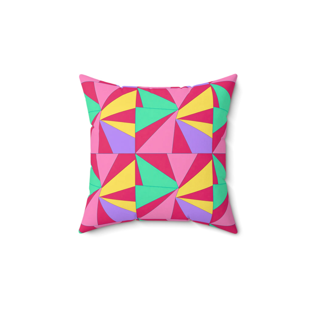 Cubist Sunburst Blocks Faux Suede Cushion – Candy Pop on Raspberry