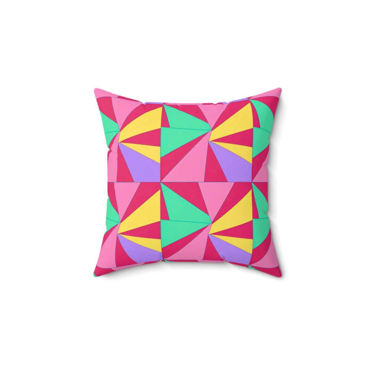 Cubist Sunburst Blocks Faux Suede Cushion – Candy Pop on Raspberry