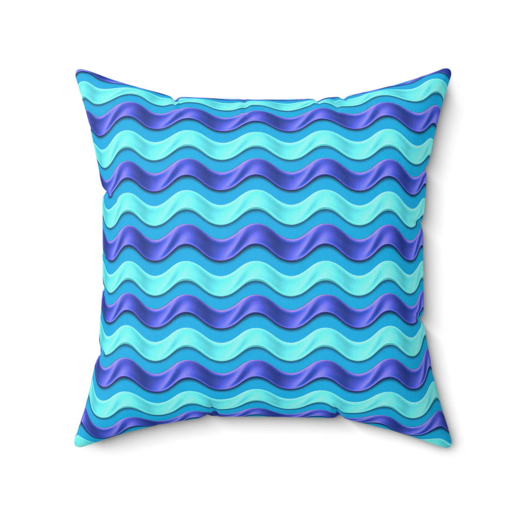 Satin Wave Bands Faux Suede Cushion – Ice Jewel