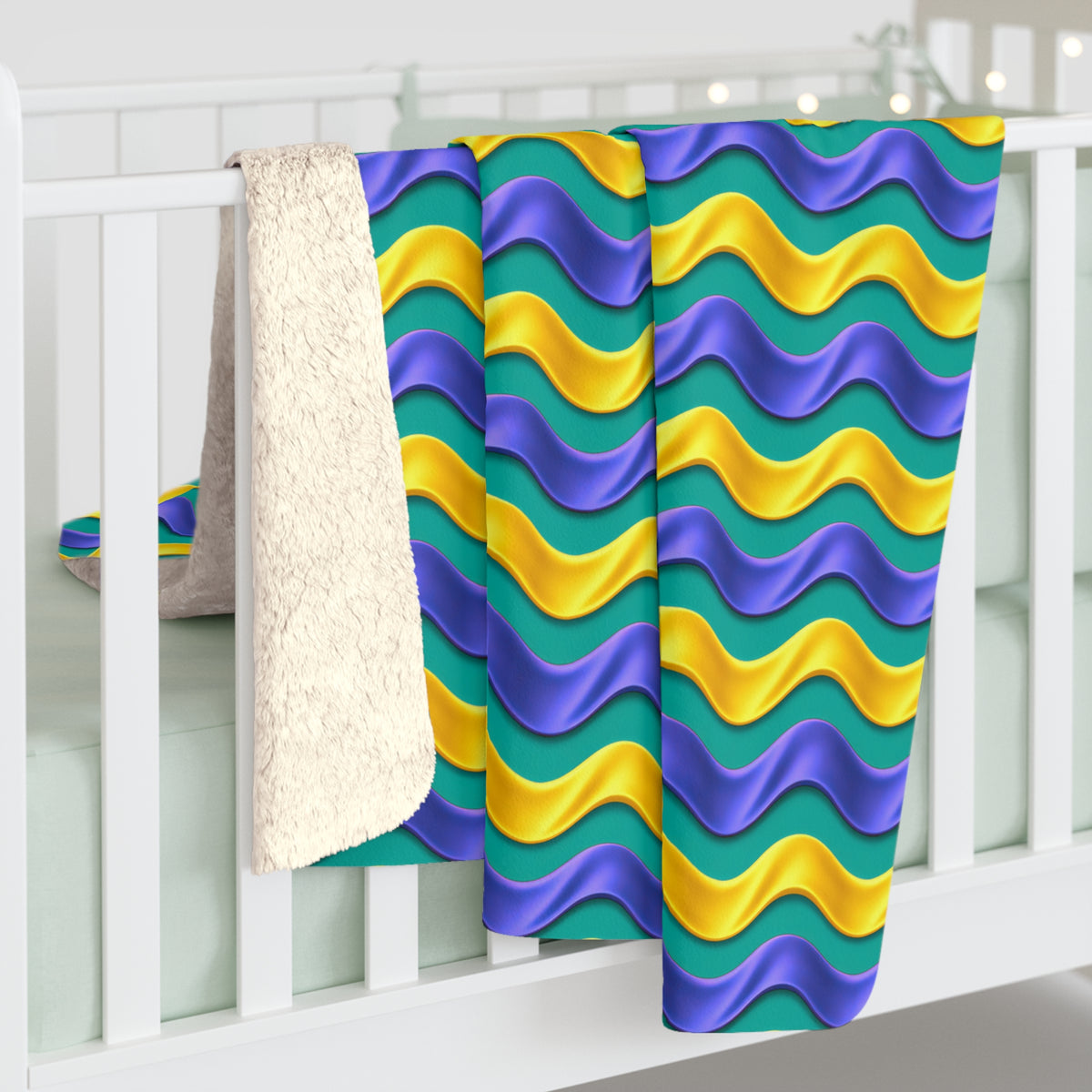 Satin Wave Bands Sherpa Fleece Blanket – Peacock Jewel