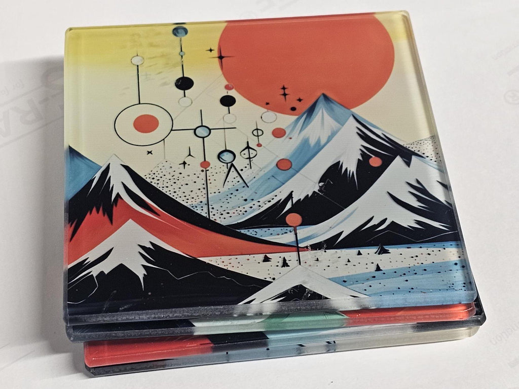 AI24004G Personalised Mountain Landscape Coaster Set - Handmade  Art Glass Coasters - Rustic Cabin Decor Gift - Unique Housewarming Gift