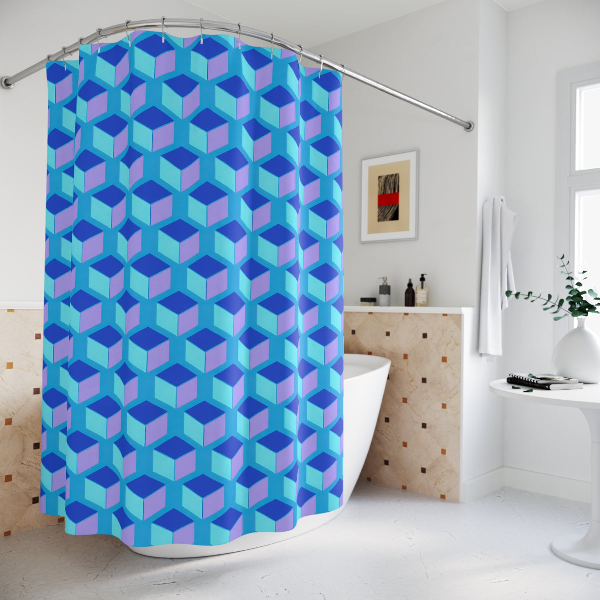 Giant Faceted Cubes II Shower Curtain – Ice Jewel