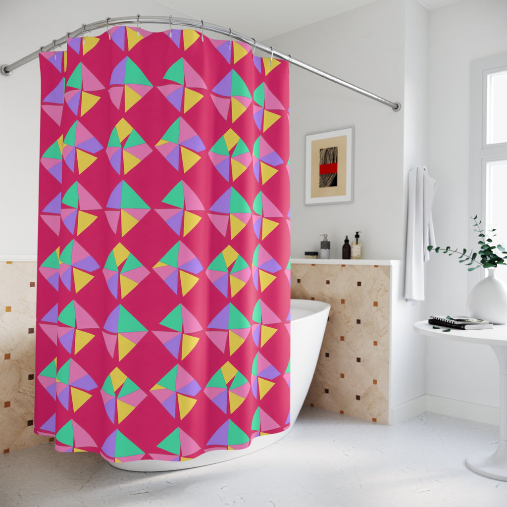 Stacked Cubist Prisms Shower Curtain – Candy Pop on Raspberry