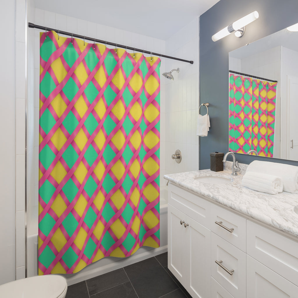 Broad Gold Diamond Trellis Shower Curtain – Candy Christmas