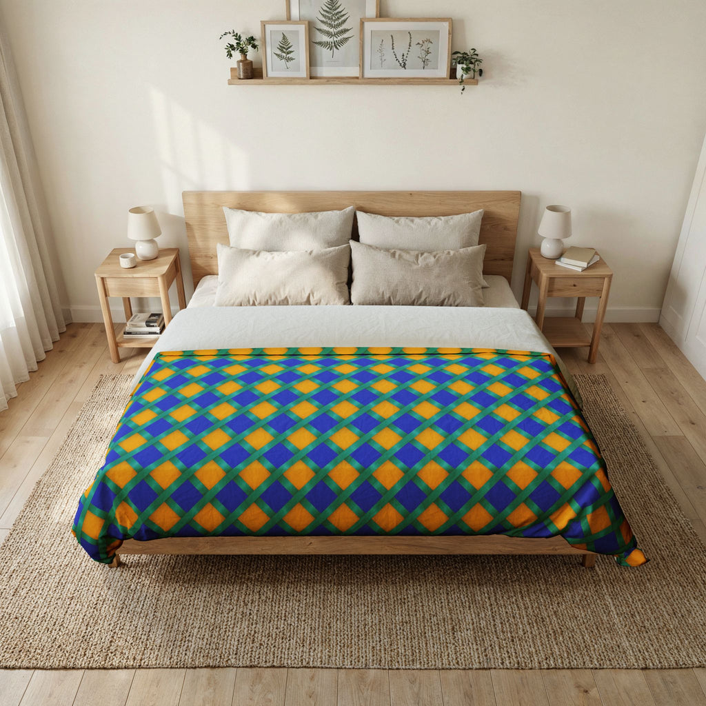 Broad Gold Diamond Trellis Cotton Duvet Cover – Peacock Jewel
