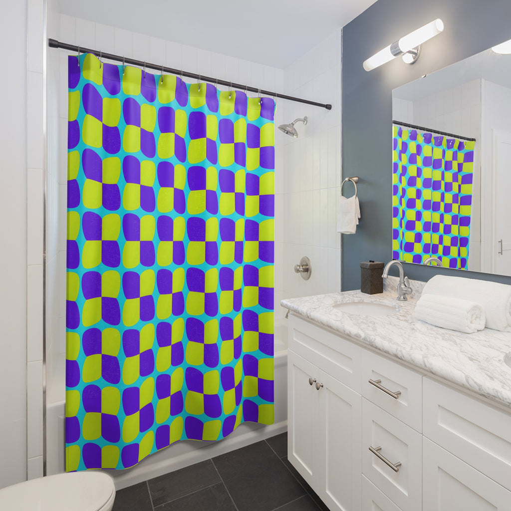 Bold Bulge Checker Shower Curtain – Op-Art Checker Pattern