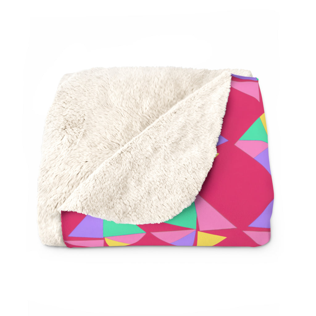 Stacked Cubist Prisms Sherpa Fleece Blanket – Candy Pop on Raspberry