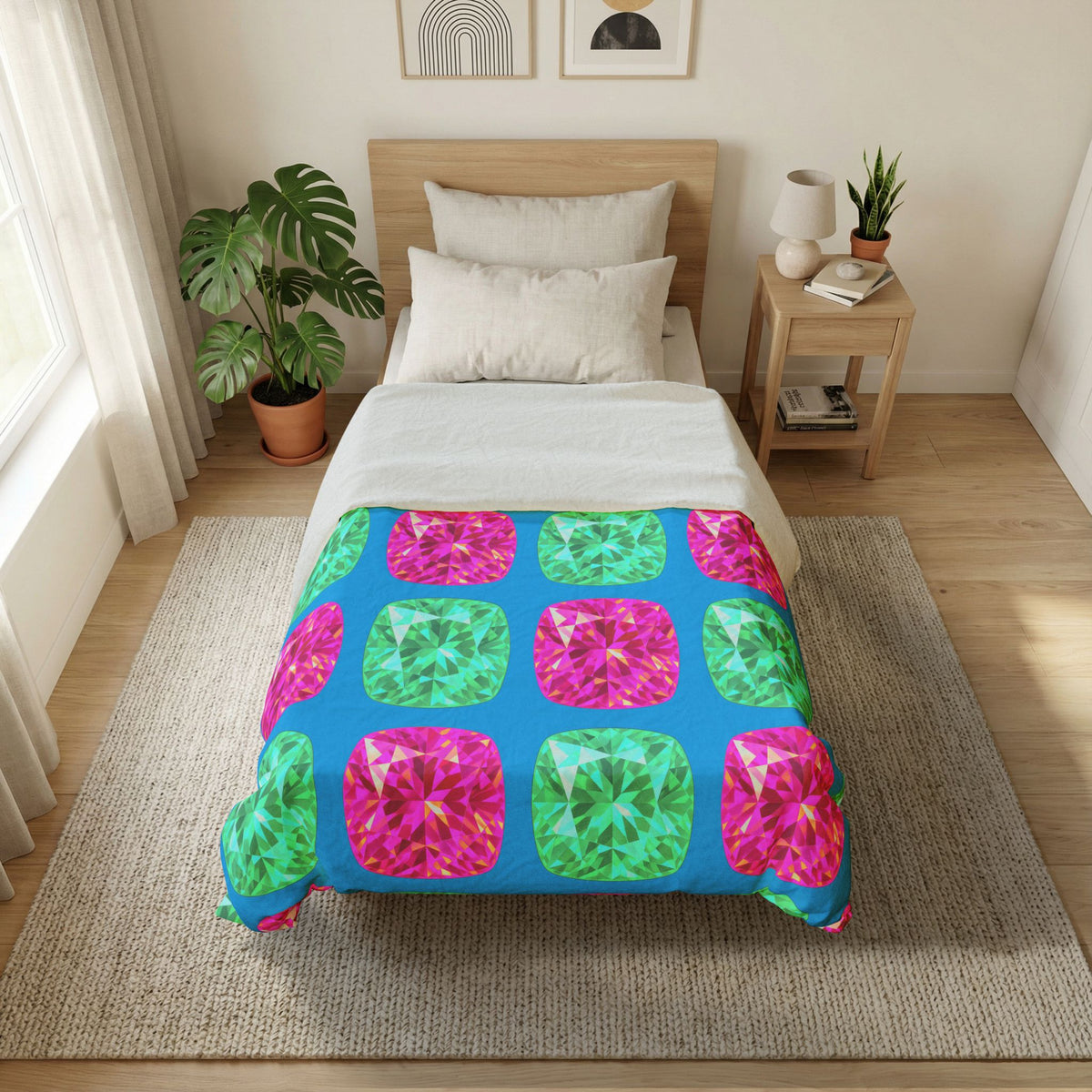 Giant Cut Gem Grid Cotton Duvet Cover – Ice Jewel