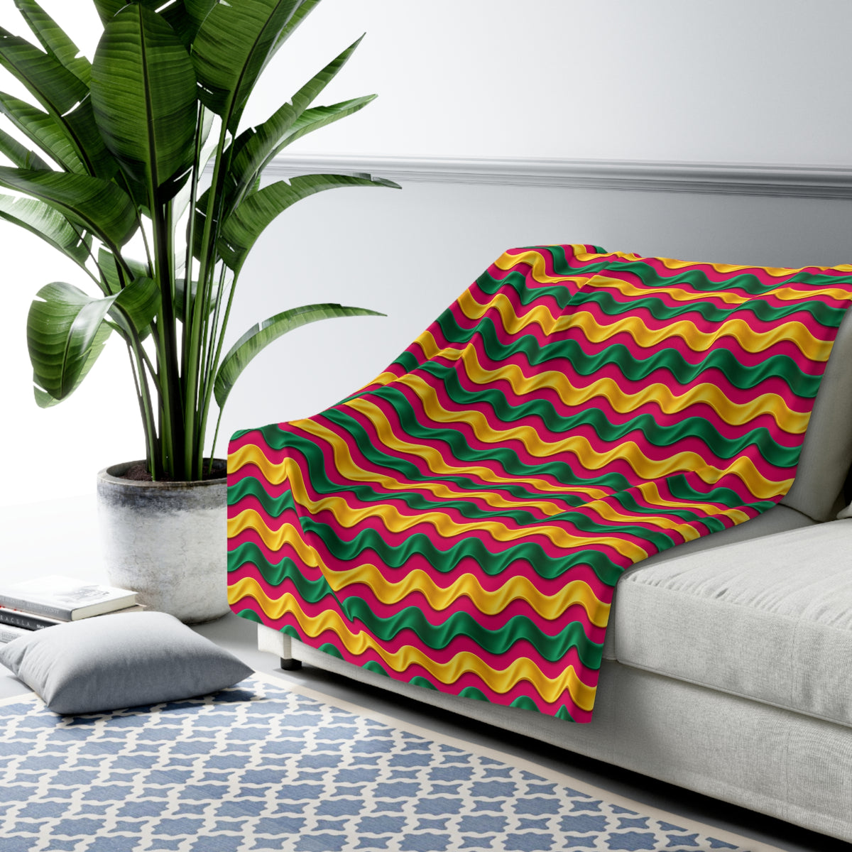 Satin Wave Bands Sherpa Fleece Blanket – Ribbon Waves Pattern