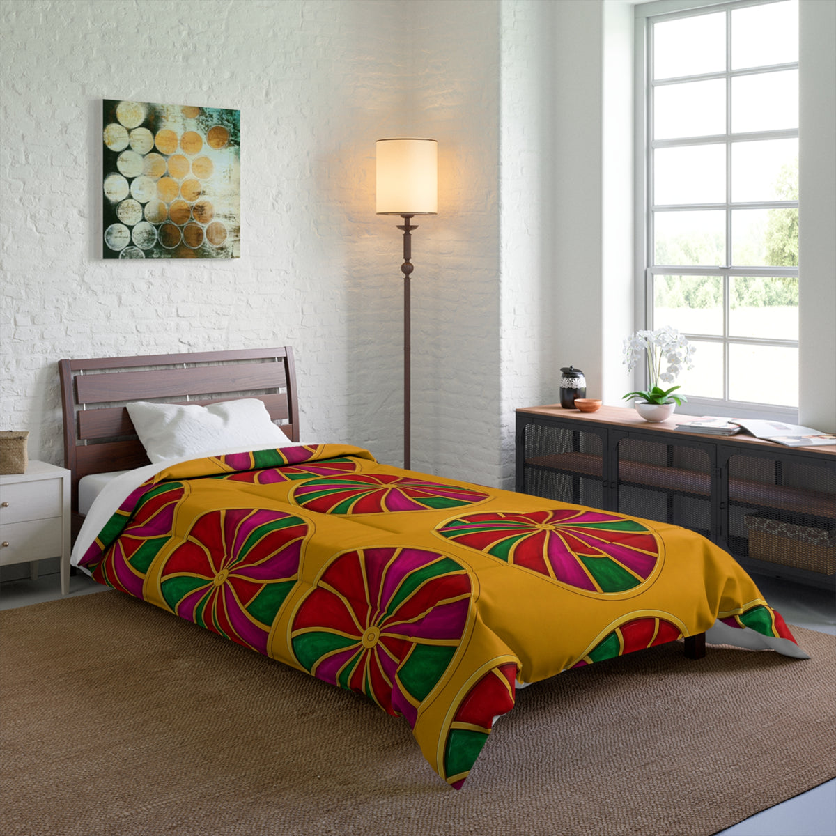 Grand Kaleido Jewel Wheels Comforter – Kaleidoscopic Medallion Pattern