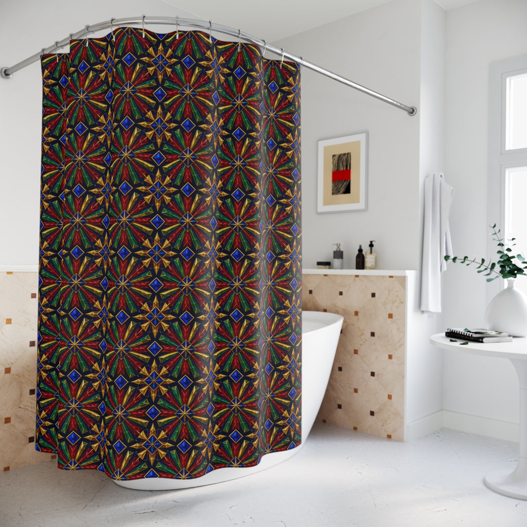 Radial Gem Burst Shower Curtain – Kaleidoscopic Pattern
