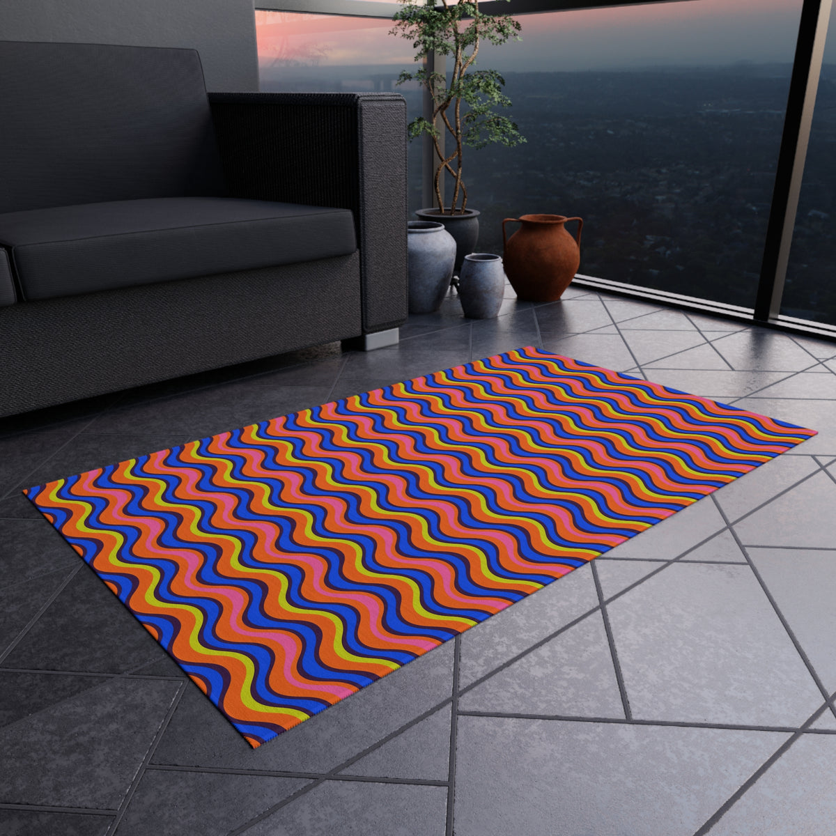 Warped Circus Stripes Outdoor Rug – Op-Art Pattern